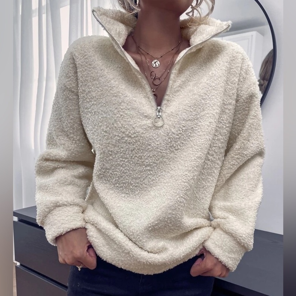 Half Zip Drop Shoulder Teddy Sweatshirt